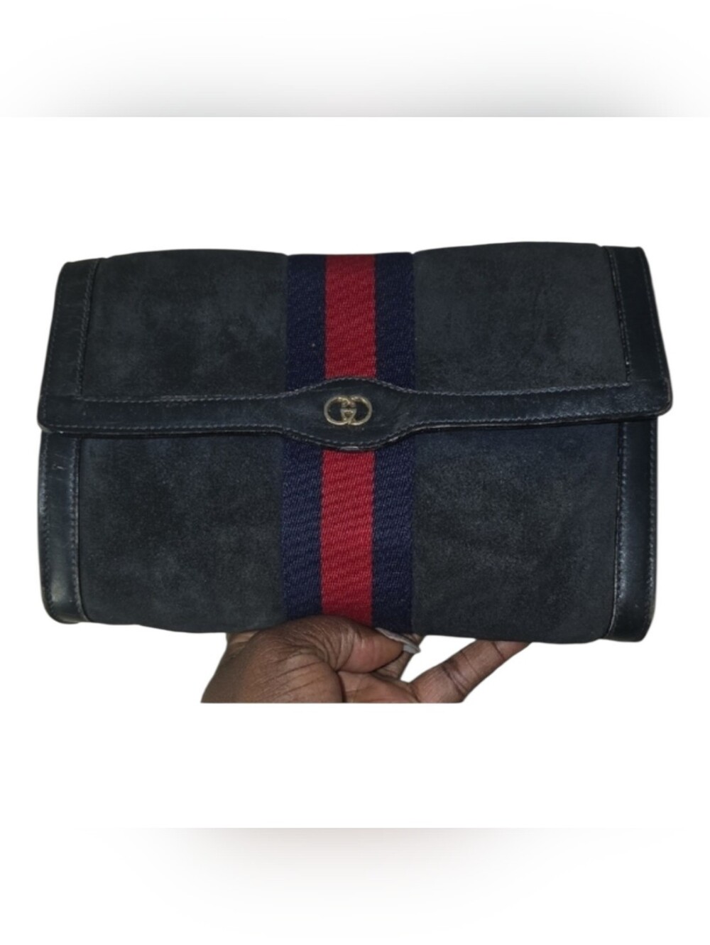 Gucci Suede Toiletry/Clutch Bag with Red and Blue Stripe